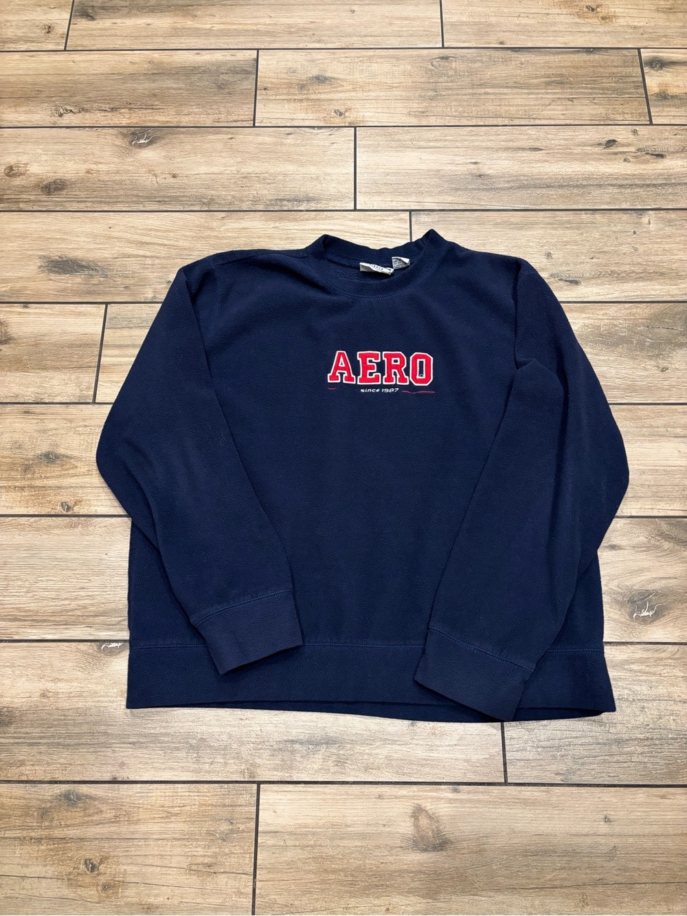 Y2K Aeropostale Aero Tec Fleece Crewneck Sweatshirt Boxy Fit Size XL Navy